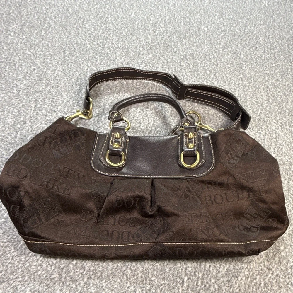 Dooney & Bourke Logo Satchel Top Handle Medium Brown Gold Detach Strap Zip